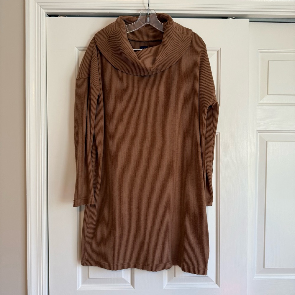 Gap Women’s Sweater Dress Brown Ribbed Stretch Cowl Neck Long Sleeve Size XS